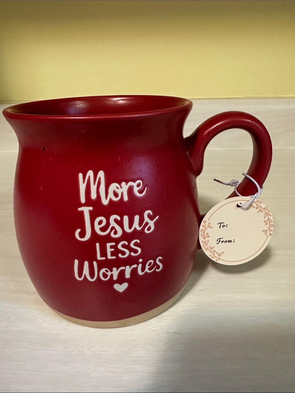Red 'More Jesus Less Worries' Ceramic Mug